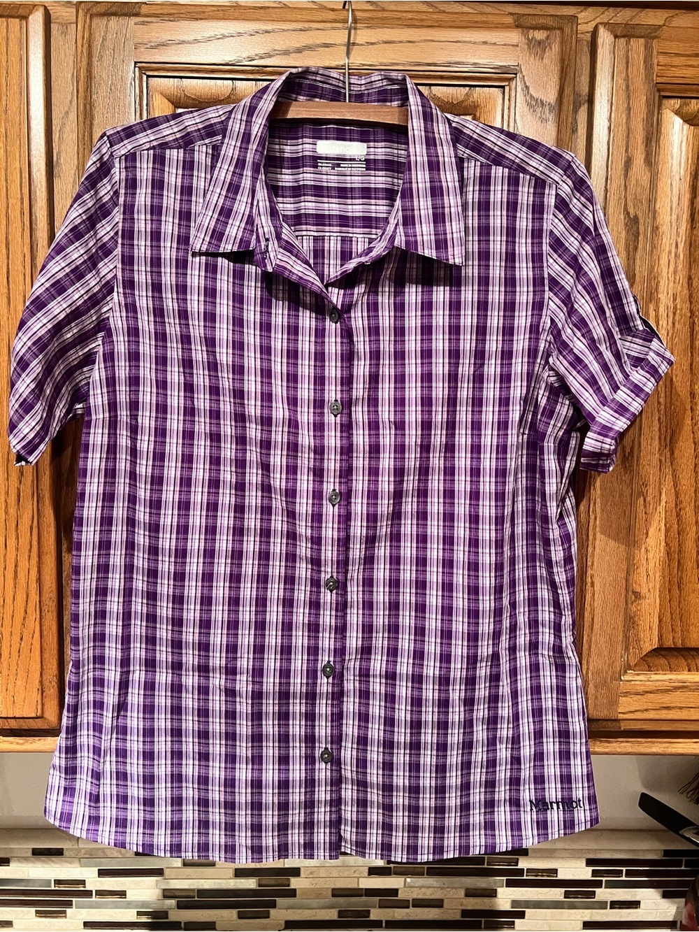 Marmot Purple Plaid Short-Sleeve Button-Up Shirt Large